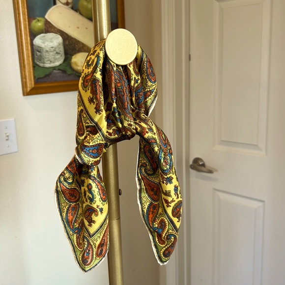 Vintage Paisley Hippie retro bohemian square scarf yellow, green, blue, orange - Picture 1 of 4